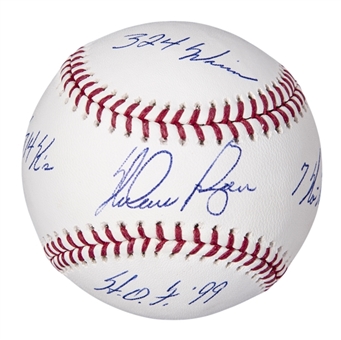 Nolan Ryan Autographed and Multi-Inscribed OML Manfred Baseball with 4 Inscriptions (Ryan Holo & FSC)